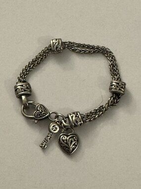 Brighton Heart Bracelet With Charms Keys Silver Toned  BB4